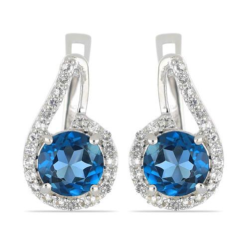 BUY STERLING SILVER NATURAL LONDON BLUE TOPAZ GEMSTONE  EARRINGS